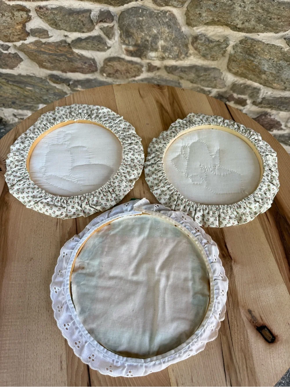 Lot of Three Vintage Embroidery Hoop Wall Decor CottageCore